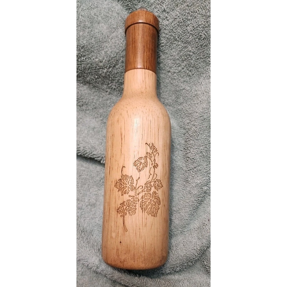 Vintage Wooden WINE BOTTLE Pepper Grinder Mill Balverne Vineyard 10.5" Cottageco